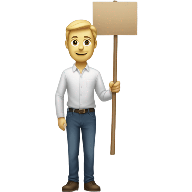 white man standing holding placard on stick emoji