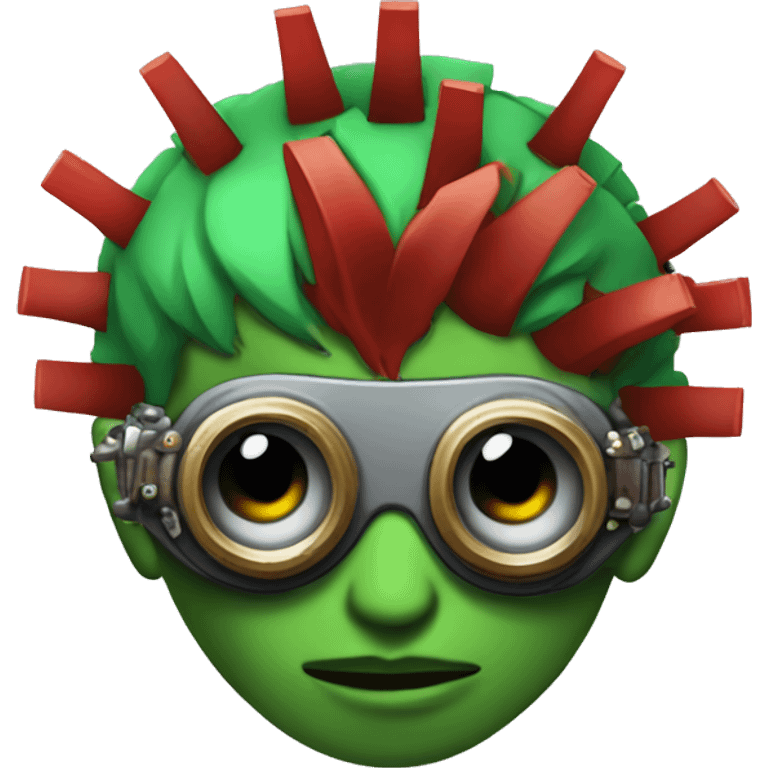 Male cyborg with thin red Mohawk and green steampunk goggles emoji