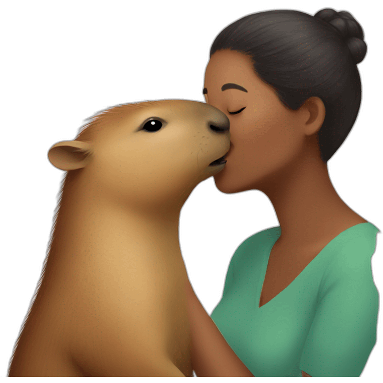 Capybara giving a kiss to a colored women emoji