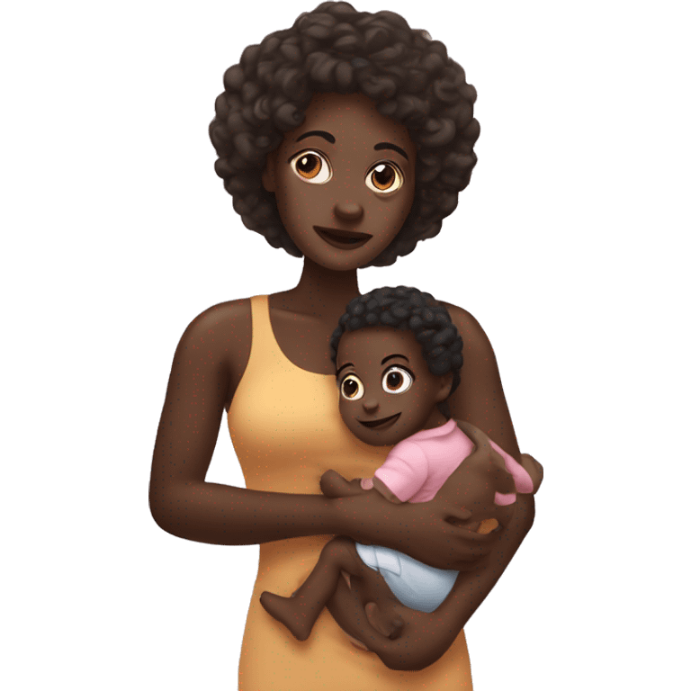 Dark skin mom with mixed baby emoji