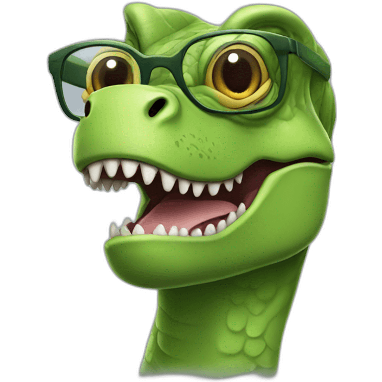 elderly green t rex with glasses emoji