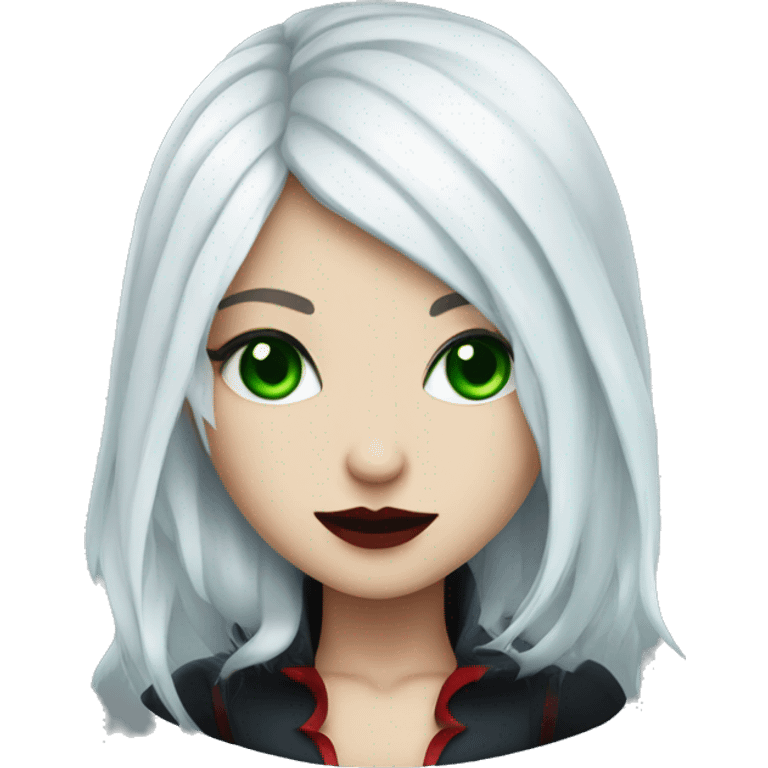 white hair vampire girl green blue eyes with black and red streaks in hair  emoji