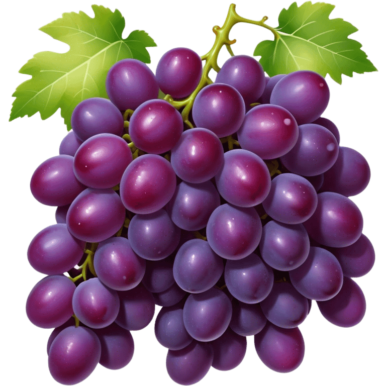 Cinematic glossy purple grapes, plump and dewy, gathered in a beautiful cluster, deep rich hues, ultra-detailed, fresh and juicy, soft glowing light. emoji