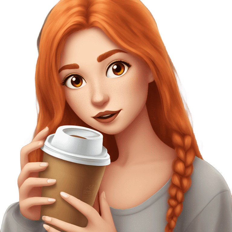 Beautiful fair skin long orange red hair girl brown eyes fair skin girly beautiful drinking ice coffee clean white beautiful emoji