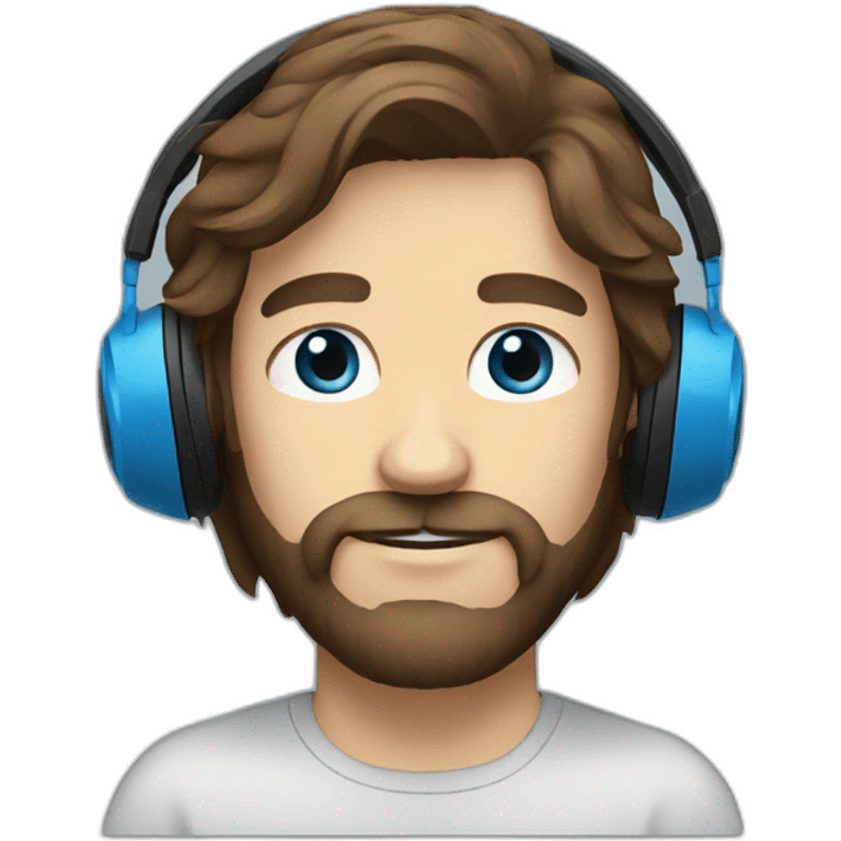 man long brown hair, beard and blue eyes headphones emoji