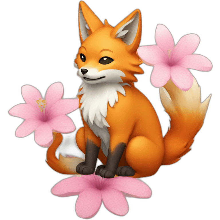 kitsune with flowershaped of 9 tails at back emoji