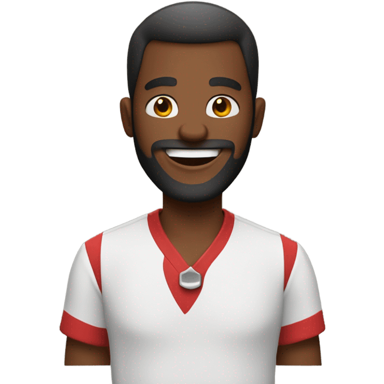 smiling black man with beard red shirt with two devil horns  emoji