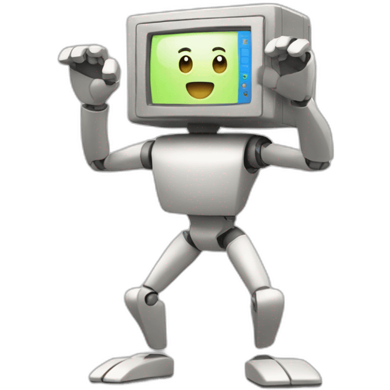 Anthropomorphic computer with arms and legs doing something random emoji