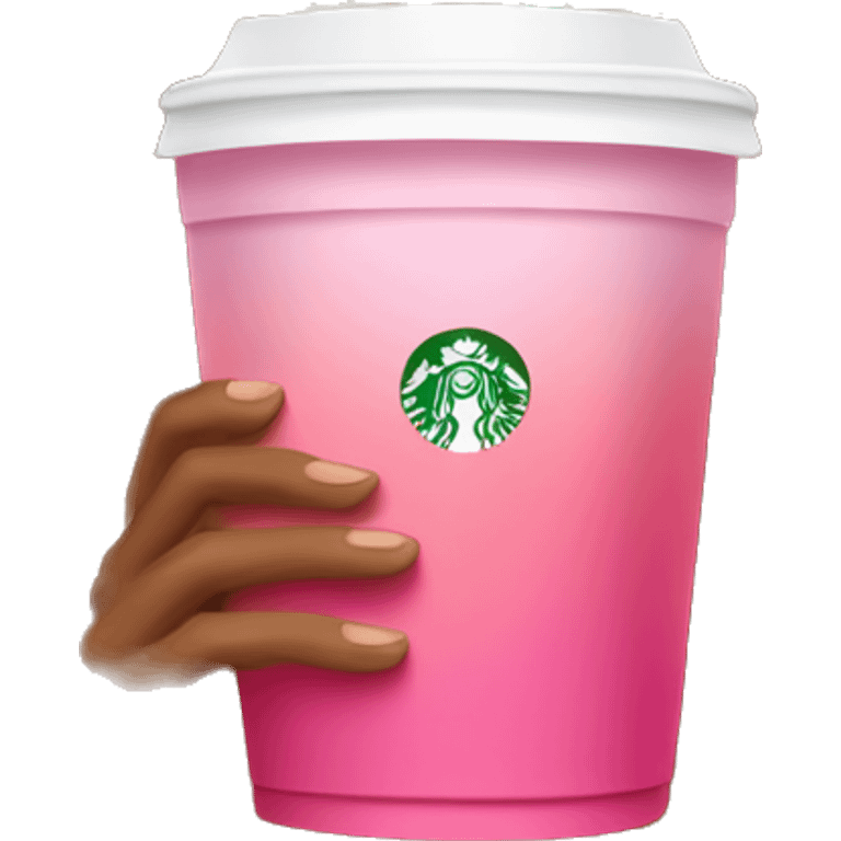 girl with brown and blonde ombré long curly hair holding Pink starbucks refresher emoji