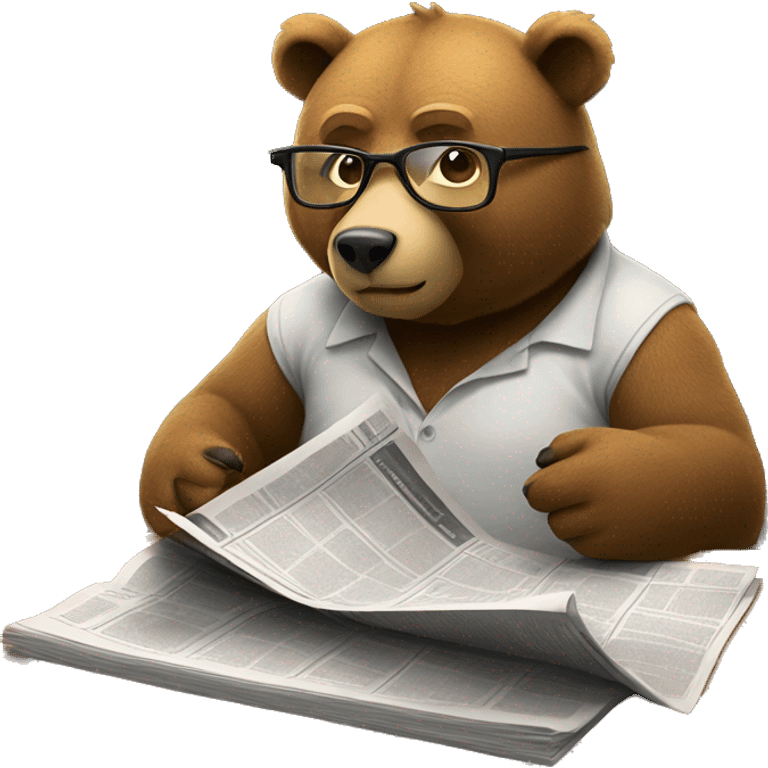 Bear sitting at a coffee table wearing glasses reading a newspaper emoji