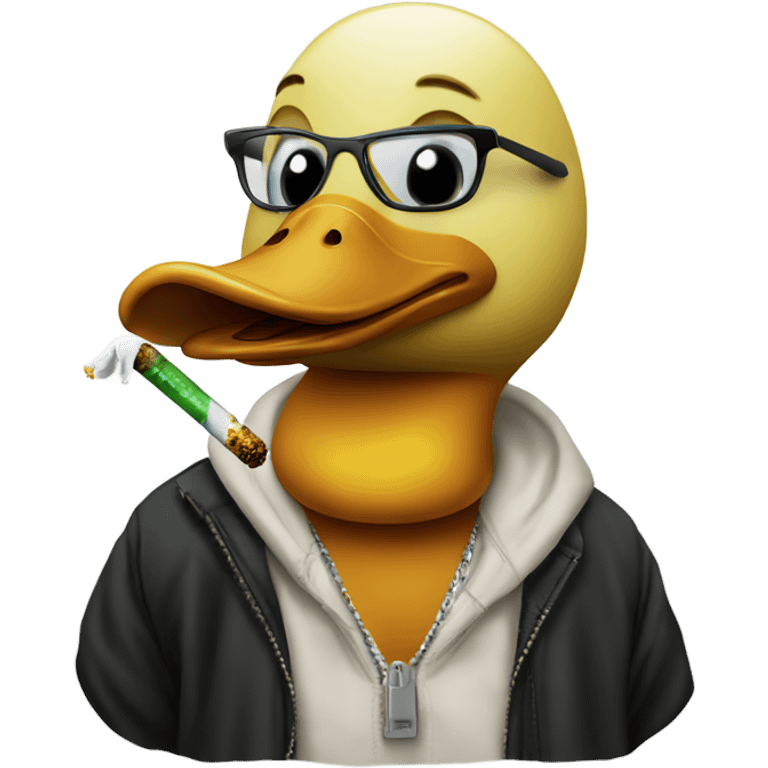 A duck wearing kanye merch and smoking a joint  emoji