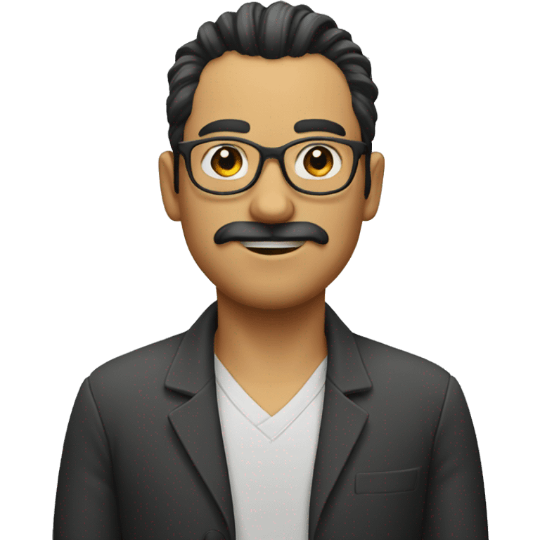 a man with a ponytail hair, round glasses and thin moustache emoji