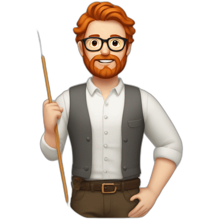 Red smooth haired man with beard and glasses creating a saddle with needle and thread emoji