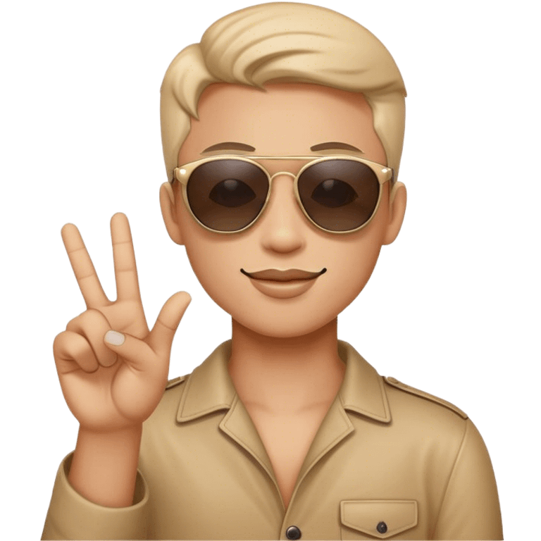 Sunglasses emoji but cool sunglasses and giving a peace sign emoji