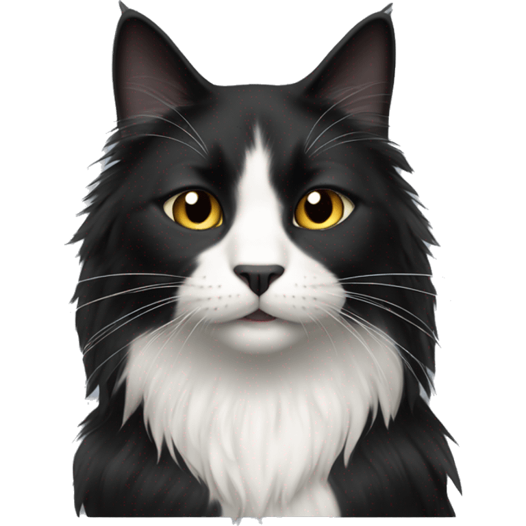 black cat domestic long-haired with white spot on the mouth emoji