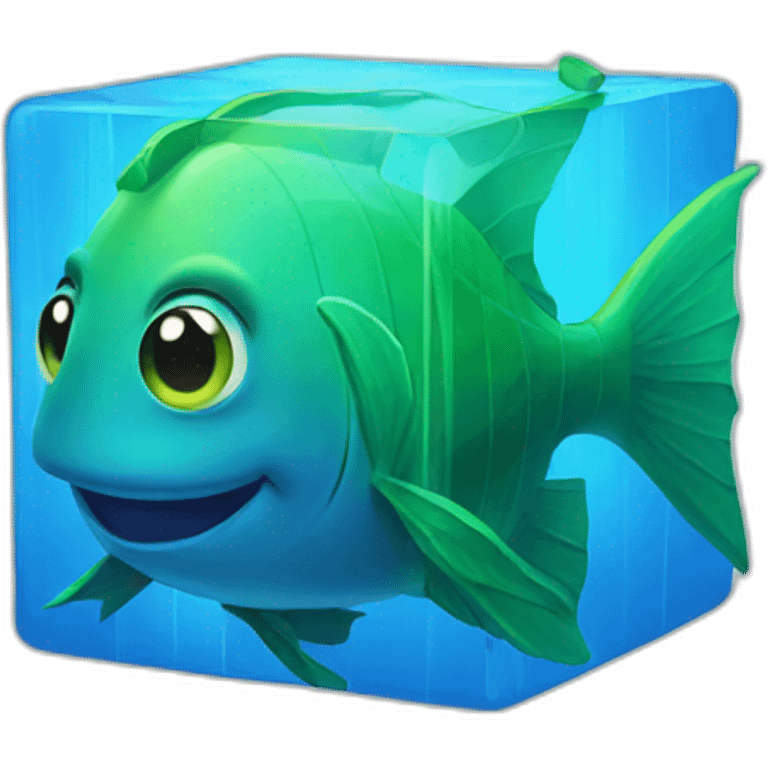 blue magic cube with a green face and a green fish fin emoji