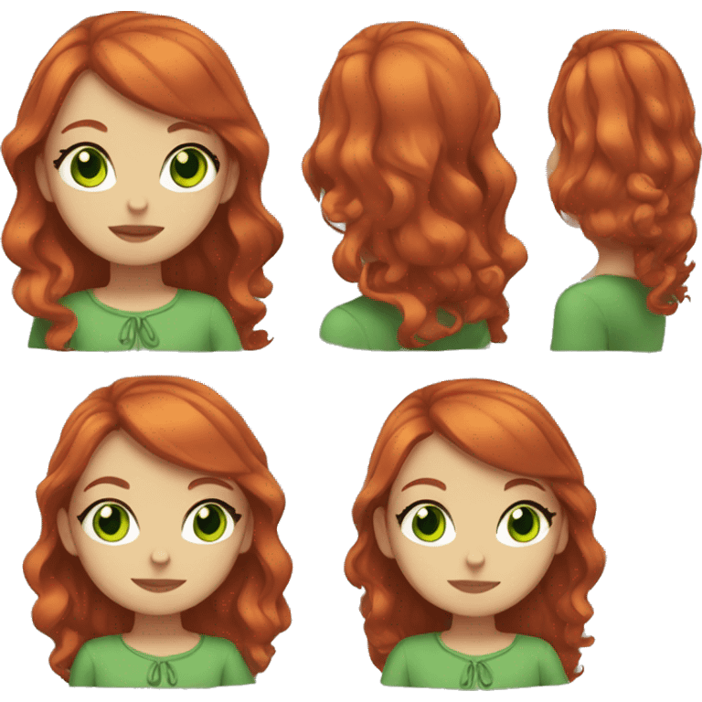 Cat girl, red hair, green dress, green eyes emoji