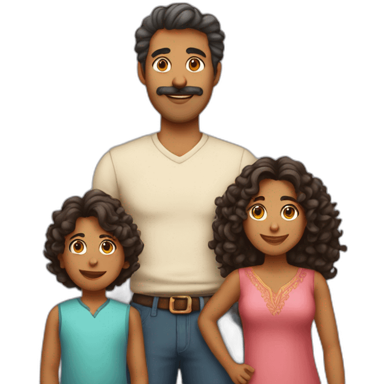 indian family with one dad and one son straight hair and one mom and one daughter curly hair emoji