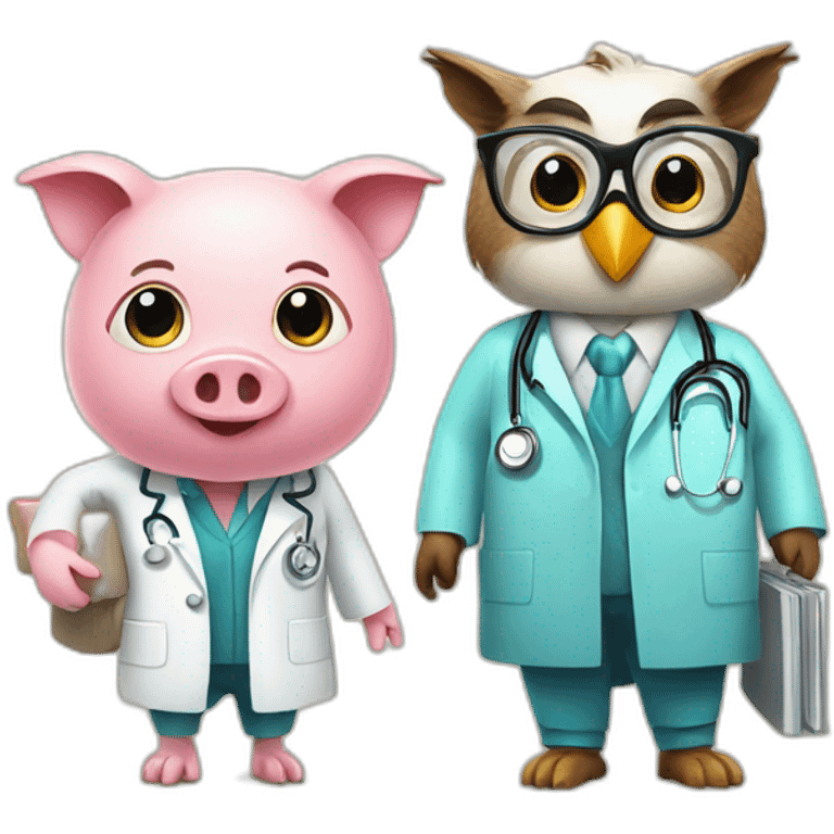 Doctor pig and Doctor owl emoji