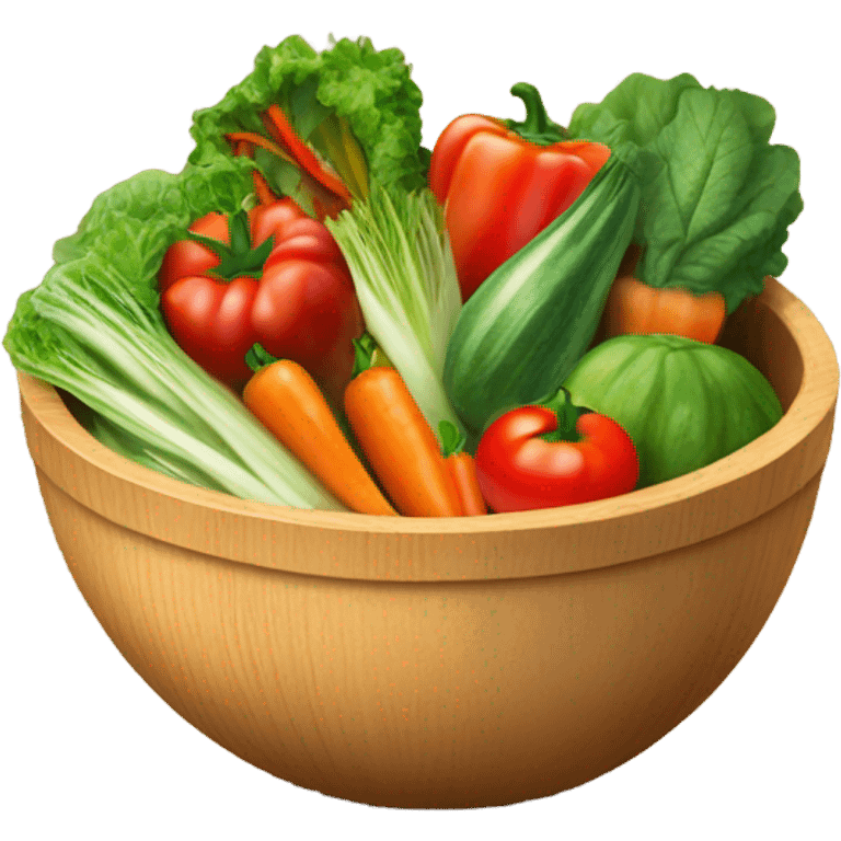 Vegetable salad in a wooden bowl emoji