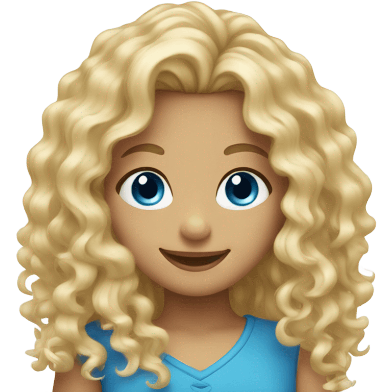 Blue eyed smiling girl with curly blonde long hair emoji