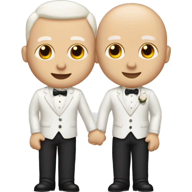 two white male grooms getting married in white one bald one with spikey brown hair emoji