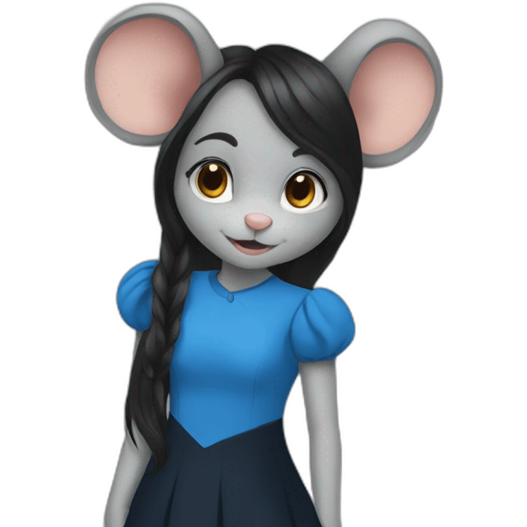 jerry mouse portrait with blue girl dress and long black hair emoji