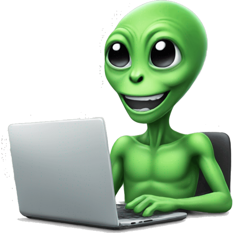 smile green alien working with laptop emoji