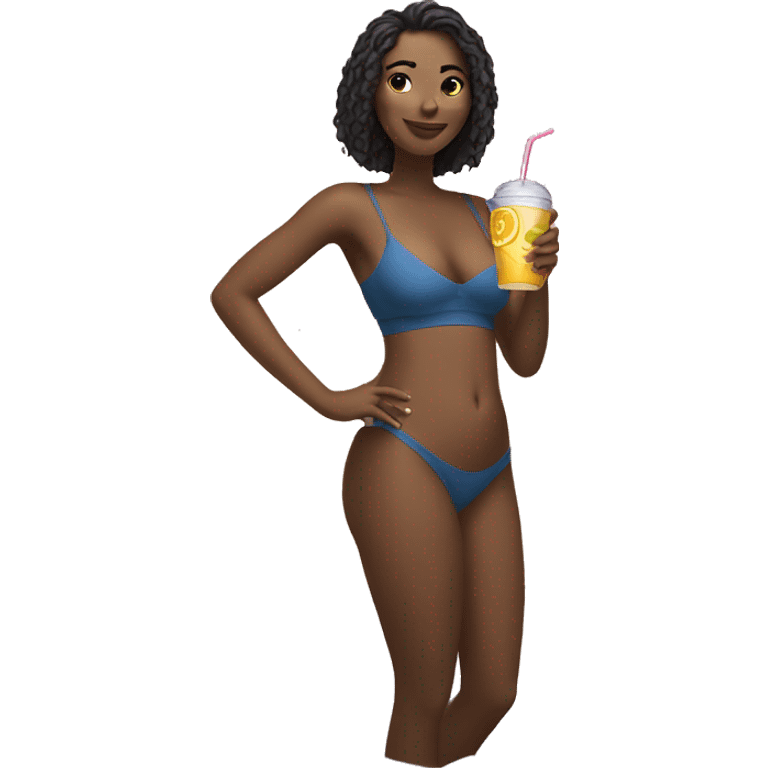 woman beach body, holds drink emoji