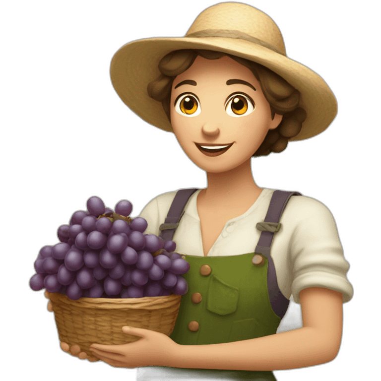 French women winegrower with grapes in hands emoji