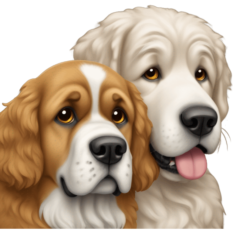 A St. Bernard dog and a golden doodle hugging emoji