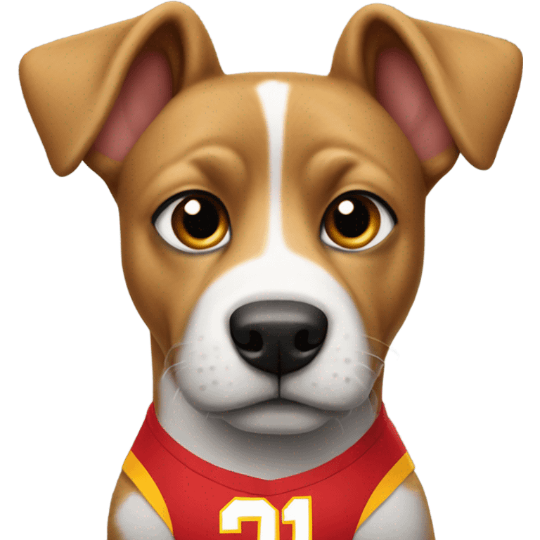 Mixed dog wearing Chiefs jersey  emoji