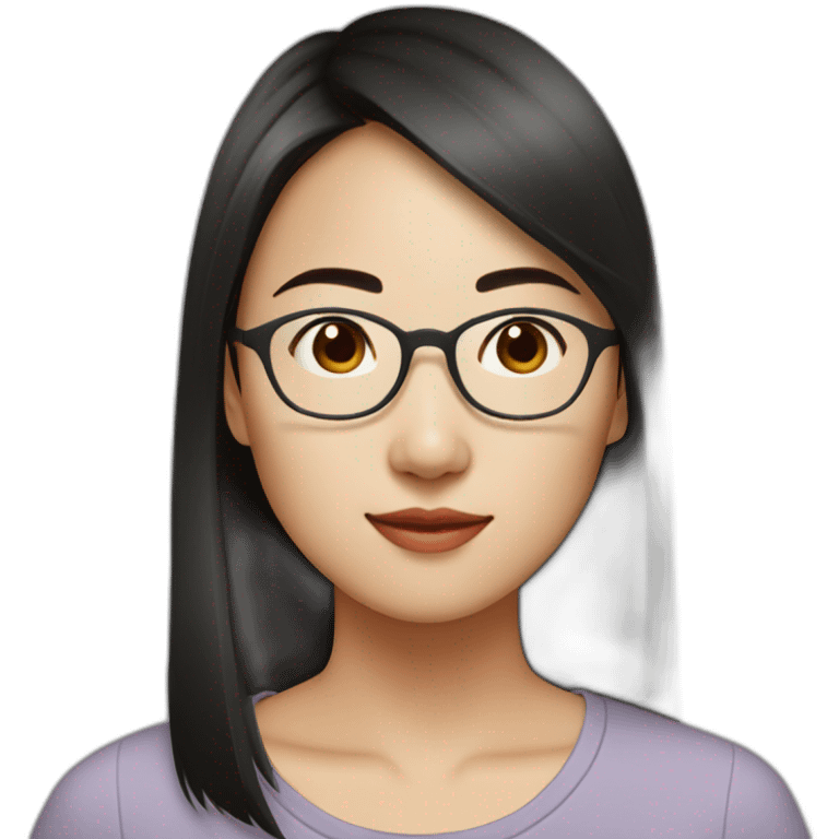 26 year old asian woman rounded face short straight dark hair and brown rectangle glasses emoji