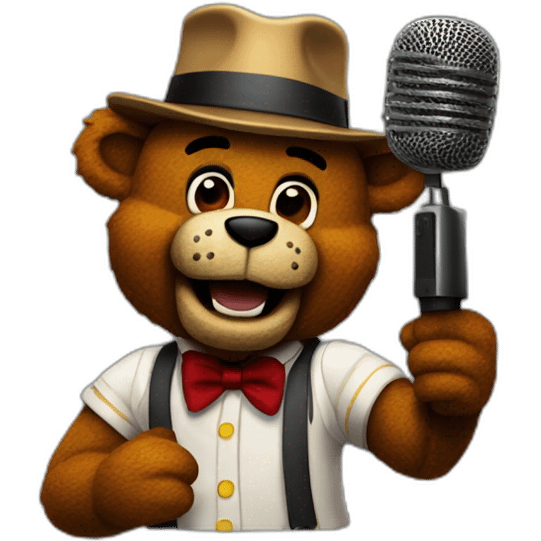 Freddy Fazbear with a microphone emoji