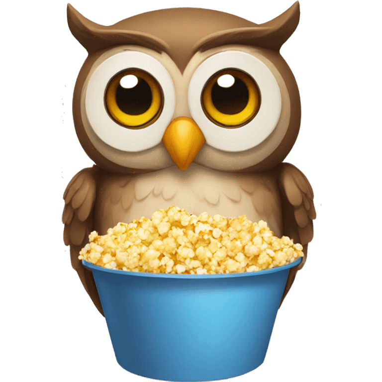 owl with a bucket of popcorn emoji