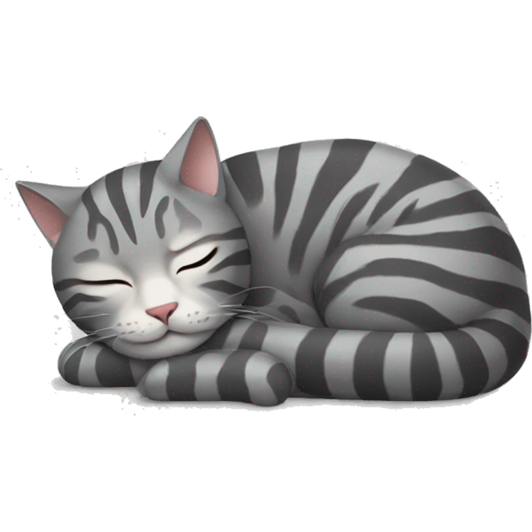 Grey striped cat curled up sleeping emoji