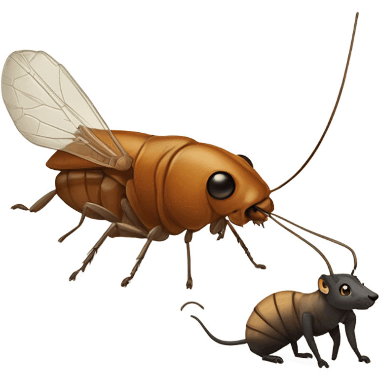 a roach insect and a cat emoji