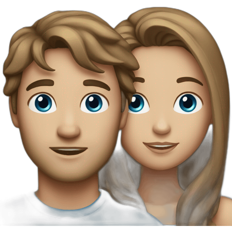 Brunette couple (blue eyed) guy has long hair emoji