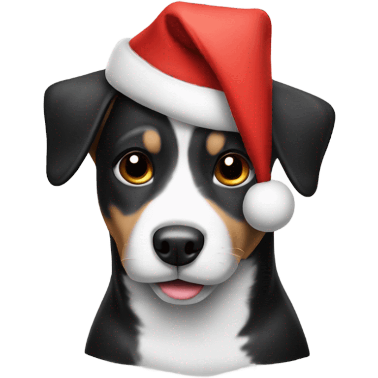 Black and white dog wearing a Christmas hat emoji