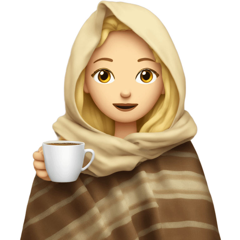 blonde girl inside a blanket sipping coffee eyes closed emoji