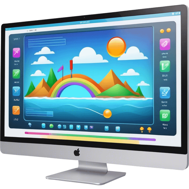 Create an emoji for animation and motion design. Show a computer monitor displaying cartoon creation process, with a timeline, keyframes, and motion effects. Use modern, vibrant colors. No emojis or smiley faces. Transparent background. emoji