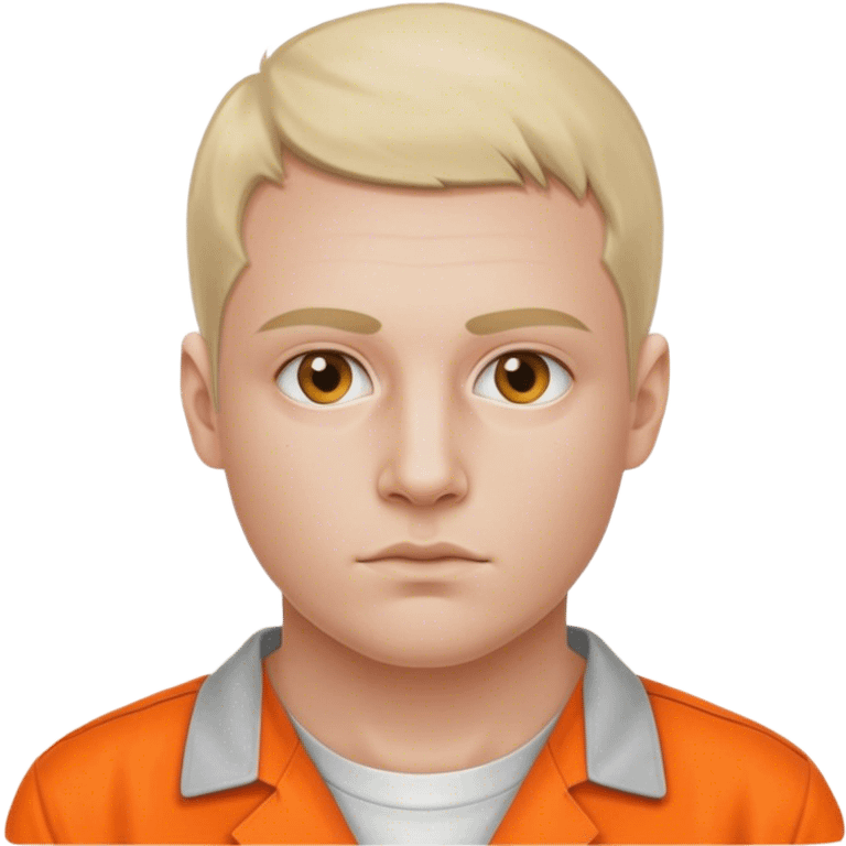 half portrait of white skin American prisoner in an orange uniform. very realistic and detailed emoji