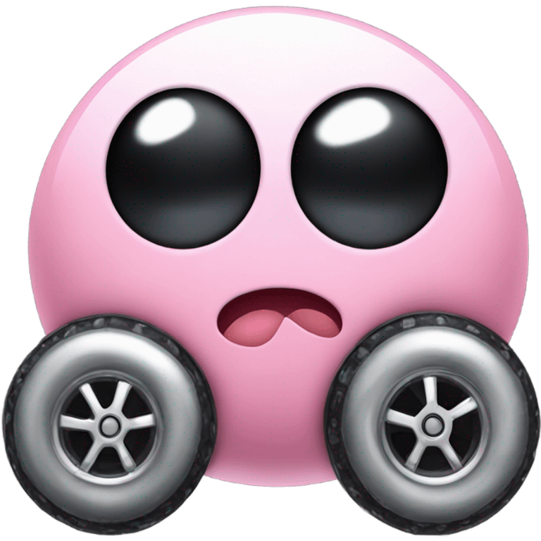 Metal cute black eyes Kirby ball driving on 4 car wheels emoji