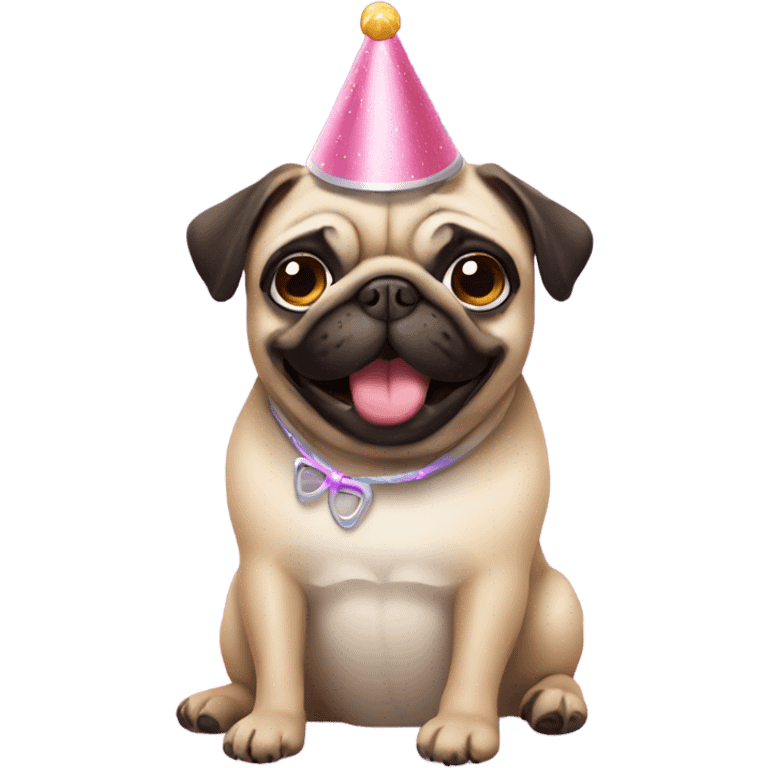 Pug wearing a birthday hat getting a pedicure emoji