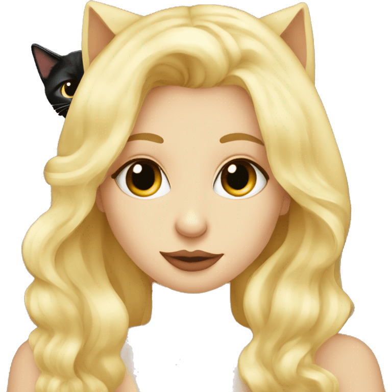 Pretty long blonde haired woman kissing Black cat emoji