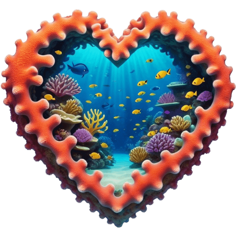 Cinematic Realistic Heart Reef Landscape Emoji, depicted with a naturally heart‚Äêshaped coral formation in vibrant marine hues, rendered with detailed underwater textures and luminous lighting. emoji