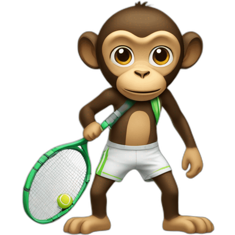 generate a monkey ready to play tenis with a bag with rackets and the hands in the pockets looking to one side emoji