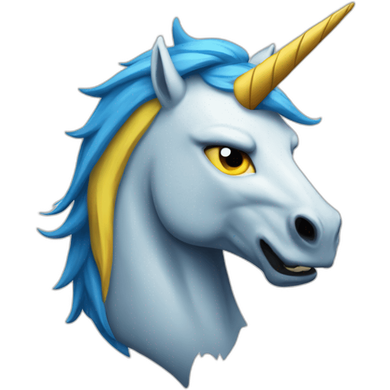 Blue and yellow angry unicorn emoji