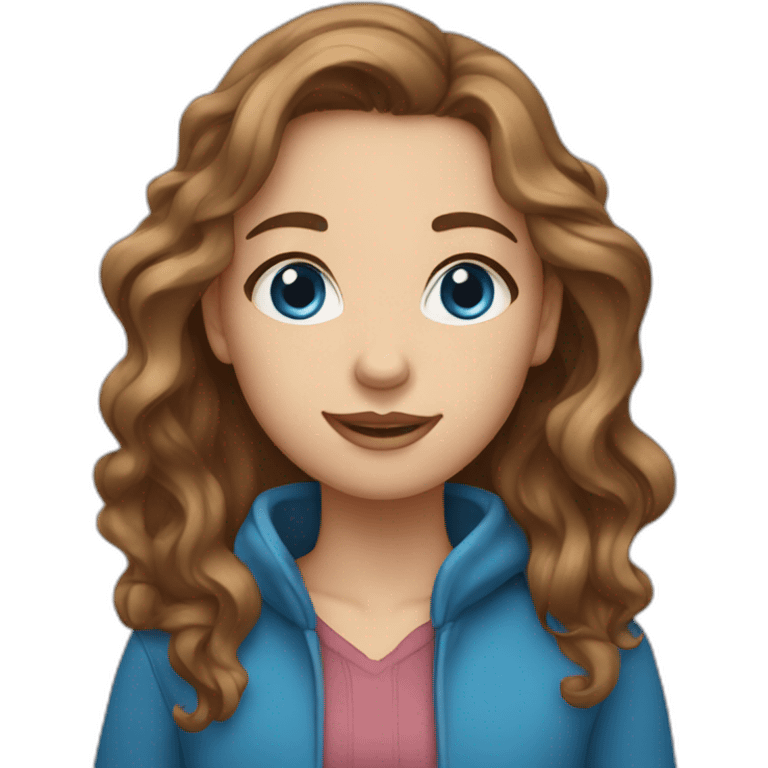 Girl with wavy brown hair and blue eyes emoji