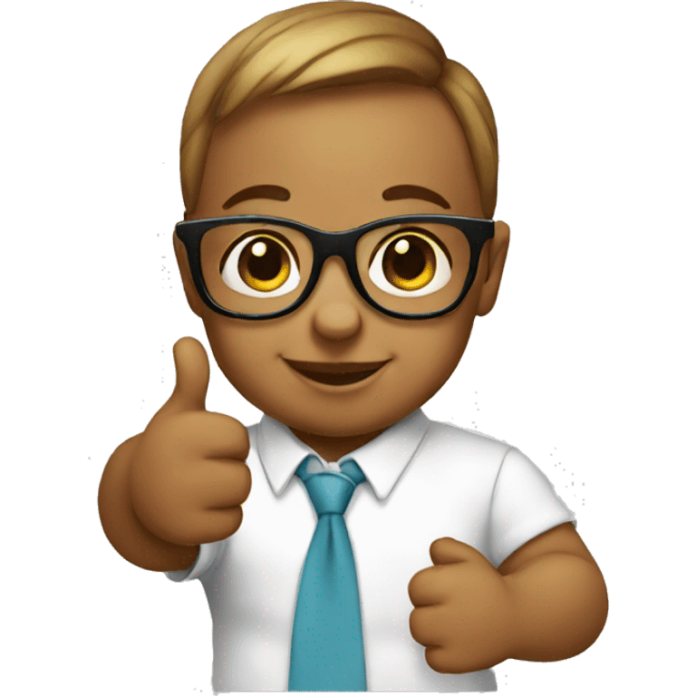 a baby with glasses giving a thumbs up emoji